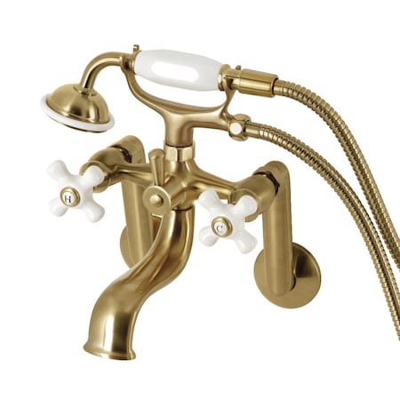 Kingston Brass Tub Wall Mount Clawfoot Tub Faucet with Hand Shower, Brushed Brass KS269PXSB